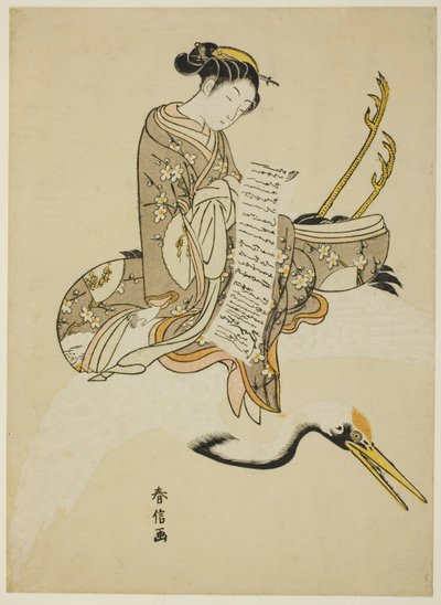 Girl Riding a Crane (parodi på Hi Chobo [kinesisk: Fei Zhangfang]) af Suzuki Harunobu