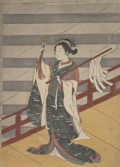 Pige på balkonen over stentrappe, ca. 1768., ca. 1768. af Suzuki Harunobu