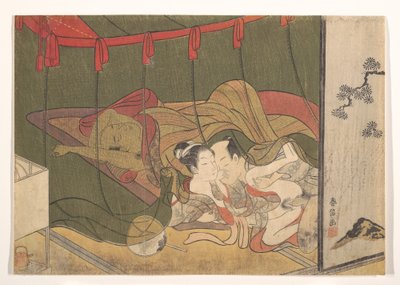 Elskende under et myggenet af Suzuki Harunobu