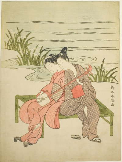 Lovers Playing the Same Shamisen (parodi på Xuanzong og Yang Guifei) af Suzuki Harunobu