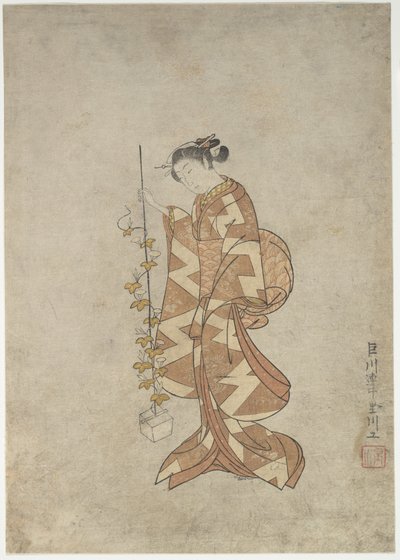 Moderne fremstilling af digterinden Kaga no Chiyo af Suzuki Harunobu