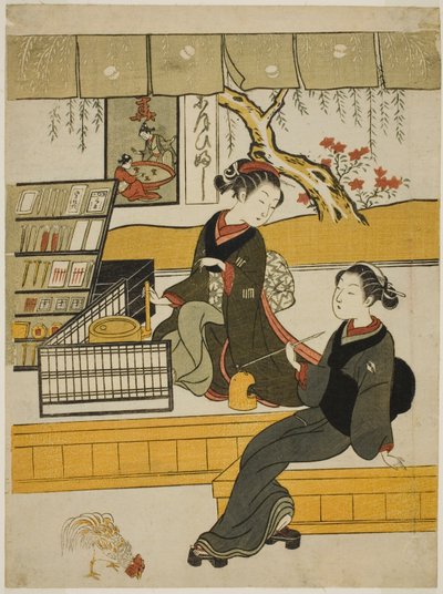 Ofuji, Motoyanagiyas butikspige, med en kunde af Suzuki Harunobu