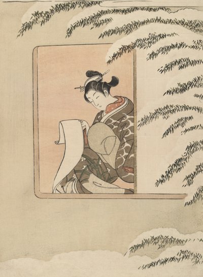 Parodi på Sun Kang, også kendt som Snow by the Window af Suzuki Harunobu