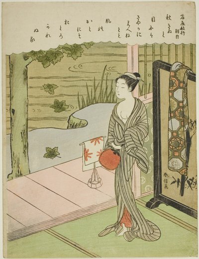 Digt af Fujiwara no Toshiyuki, fra en unavngiven serie af seksogtredive udødelige digtere af Suzuki Harunobu