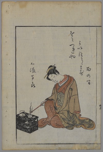 Seated Beauty, Edo Period (træblok farvetryk) af Suzuki Harunobu