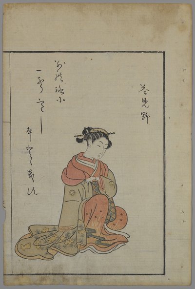 Seated Beauty, Edo Period (træblok farvetryk) af Suzuki Harunobu
