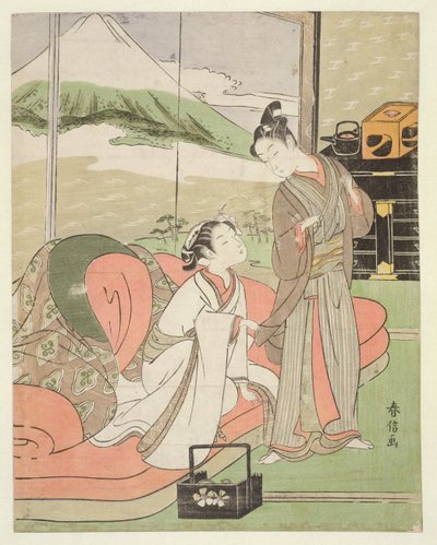 T H Riches 1913 Elsker tager afsked med en kurtisane, ca. 1768-9 (træbloktryk) af Suzuki Harunobu