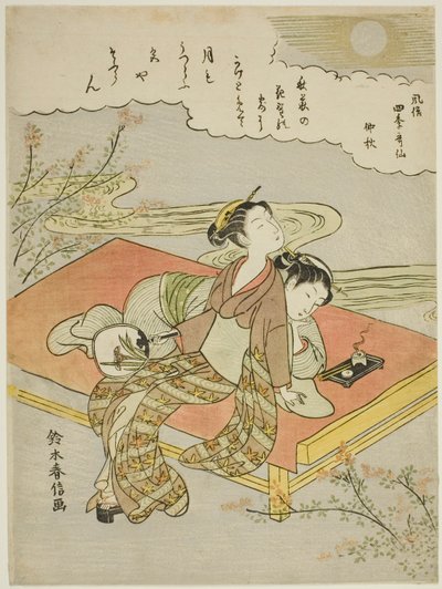 Den ottende måned (Chushu), fra serien "Popular Versions of Immortal Poets in Four Seasons (Fuzoku shiki kasen)" af Suzuki Harunobu
