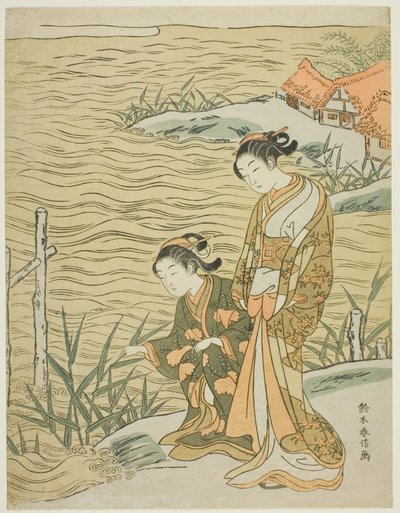 To kvinder ved vandet af Suzuki Harunobu