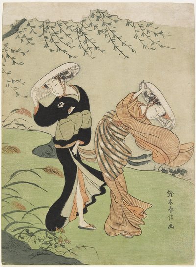 To kvinder i høj vind, ca. 1767 af Suzuki Harunobu