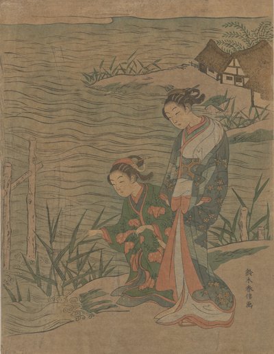 To unge damer ved kysten, ca. 1768., ca. 1768. af Suzuki Harunobu