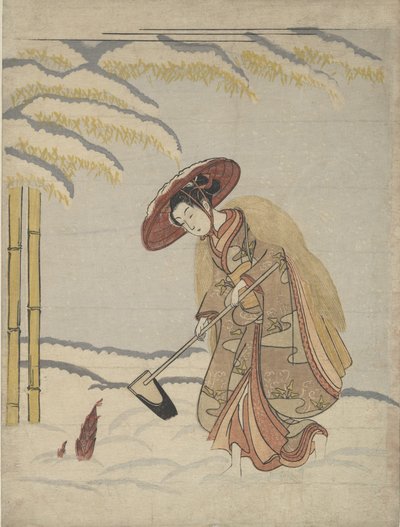 Woman Digging Bamboo Shoots in the Snow, eller parodi på Meng Zong Moso, fra Twenty-Fo..., ca. 1765. af Suzuki Harunobu