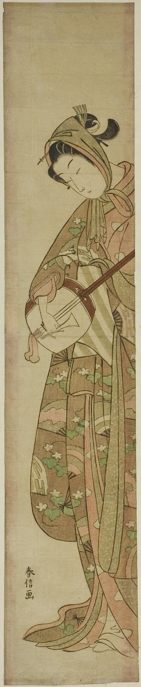 Kvinde, der spiller Shamisen af Suzuki Harunobu