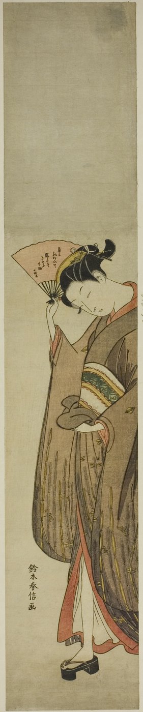 Ung kvinde holder en ventilator af Suzuki Harunobu