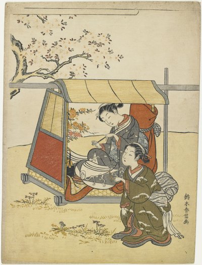 Ung kvinde, der ser kirsebærblomster som en modsætning af Lady Nakanokimi, ca. 1767 af Suzuki Harunobu
