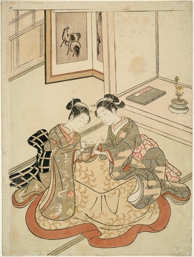Unge kvinder leger kattens vugge af Suzuki Harunobu