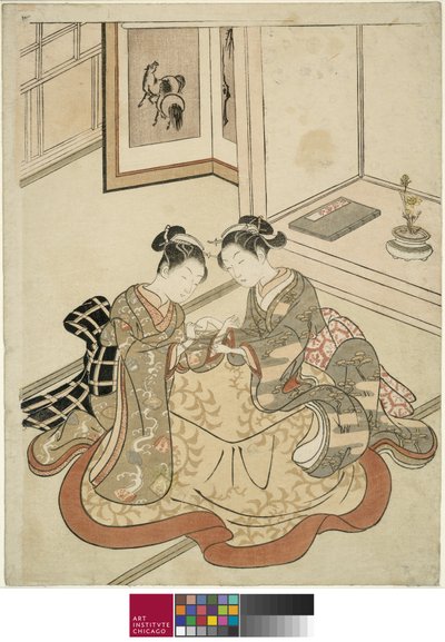 Unge kvinder, der leger kattens vugge, ca. 1767-68 af Suzuki Harunobu