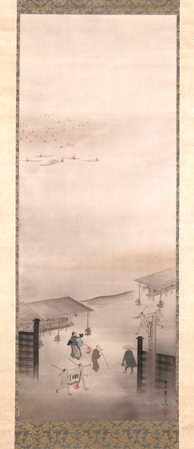 Yoshiwara And Shinagawa (blæk, farve og guld på silke) af Suzuki Kiitsu