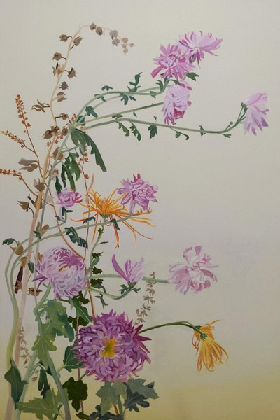 Chrysanthemums, 2022 (olie på linned) af Suzy Fasht