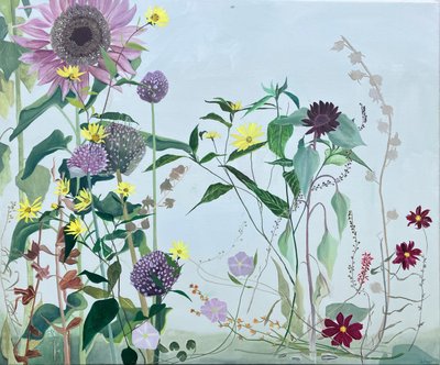 Late Summer Flowers, 2024 (olie på linned) af Suzy Fasht