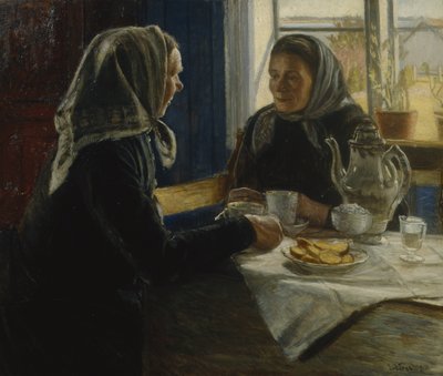 To kvinder drikker kaffe (olie på lærred) af Sven Jorgensen