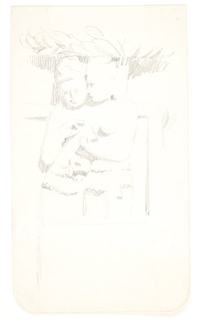 Gruppe med to figurer. Studieblad efter relieffer i Borobudur, Java. af Svend Rathsack