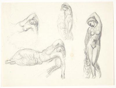 Studieblad med fire udkast til figurerne "Eva" og ”Sovende pige" af Svend Rathsack