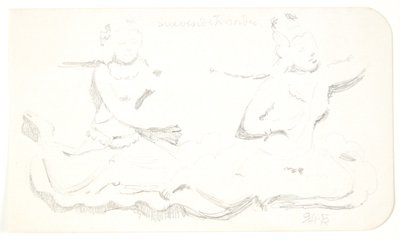 "Svævende kvinder". Studieblad efter relieffer i Borobudur, Java. af Svend Rathsack