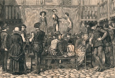A Play in a London Inn Yard, In the Time of Queen Elizabeth, c1873. af Swain