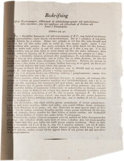 Beskrivelse af hydraulisk teknologi i Philadelphia fra Klinckowstroms Atlas i USA, 1824 (print) af Swedish School