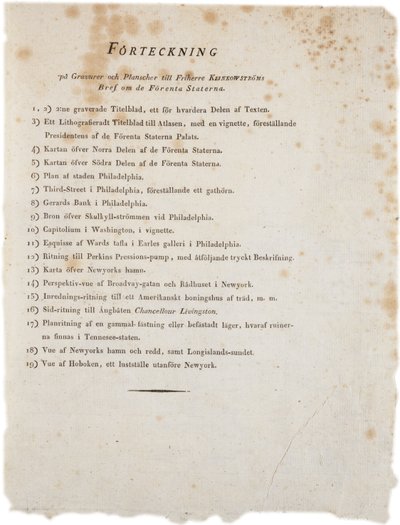 Liste over illustrationer fra Klinckowstroms Atlas of the United States, 1824 (print) af Swedish School