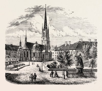 Riddarholmskyrkan, Riddarholmskyrka, Stockholm, Sverige (kobberstik) af Swedish School