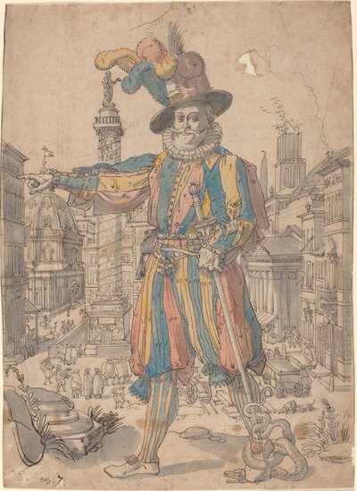 Giovanni Grosso fra de schweiziske vagter, der står foran Rom af Swiss 17th Century after Francesco Villamena