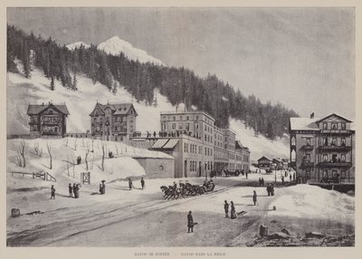 Davos im Schnee, Davos i sneen (litho) af Swiss School