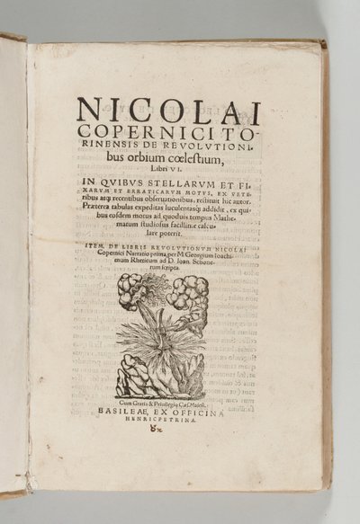 De himmelske verdeners revolutioner af Nicolaus Copernicus (1473-1543) med De libris revolutionum Nicolai Copernici Narratio prima af Georg Johann Rheticus (1514-74), Basel: Heinrich Petri af Swiss School