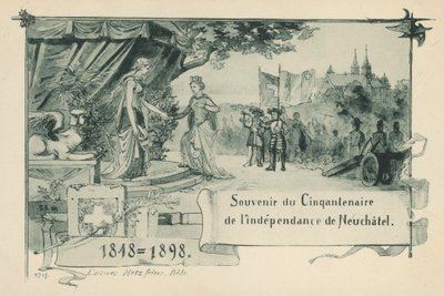50 års jubilæum for, at Neuchatel erklærede sig selv som en republik i det schweiziske forbund i 1848 (litho) af Swiss School