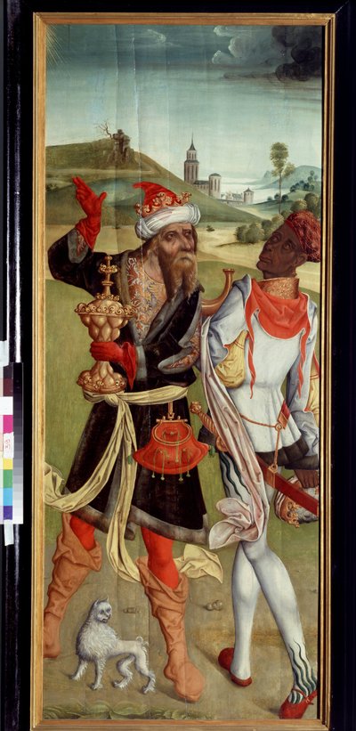 Tilbedelsen af ​​Magi, to Magi. Maleri af en schweizisk mester (begyndelsen af ​​1500-tallet). Olie på træ af Swiss School