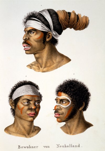 Natives of the New Holland (Australien), fra etnologisk undersøgelse af forskellige racetyper fra forskellige kontinenter, af C.I. Brodtmann, 1824 af Swiss School