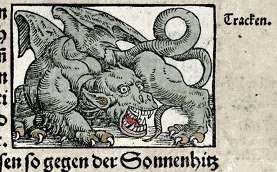 Repræsentation af en drage: gravering fra Johann Stumpffs "Den Noble Strict Best Fromen". 1550 af Swiss School