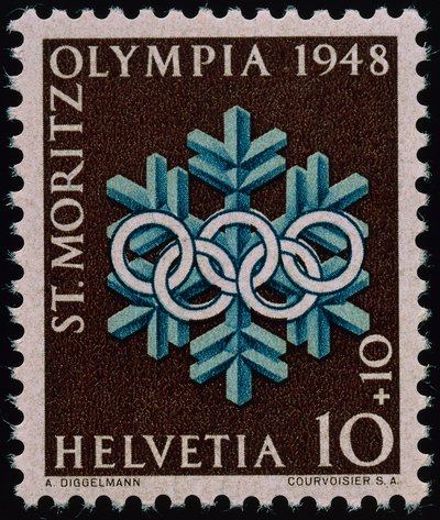 Frimærke til minde om vinter-OL i 1948 af Swiss School