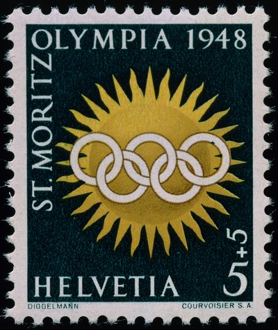 Frimærke til minde om vinter-OL i 1948 af Swiss School