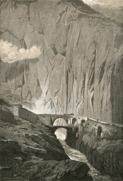 Djævlebroen.-St. Gothard Road, Schollenen Gorge af Swiss School