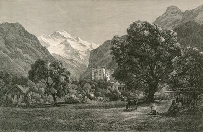 Jungfrau og åbningen af Lauterbrunnen-dalen fra nær Interlaken af Swiss School