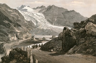 Den nederste del af Rhone-gletsjeren og vejen til Furka af Swiss School