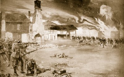 Franskmænd besejrer den tyske kejsergarde i en landsby, der skiftede ejer fire gange, 1914-19 af Sydney Adamson