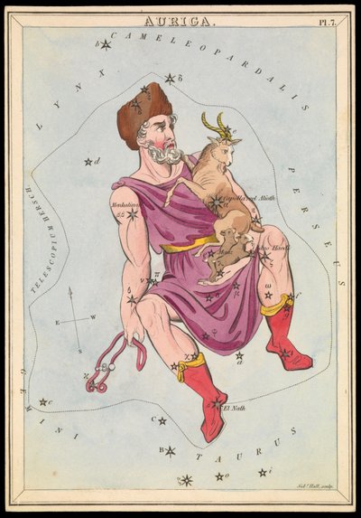 Auriga, ca. 1825 (kort, papir, væv) af Sydney Hall