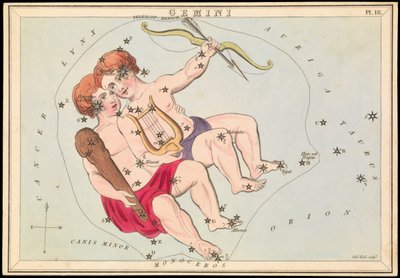 Gemini, ca. 1825 (kort, papir, væv) af Sydney Hall