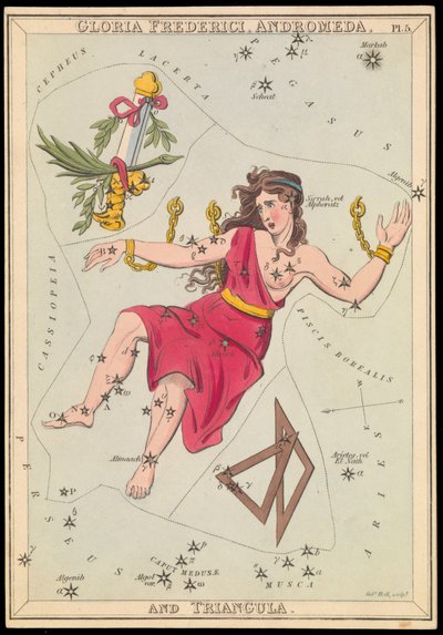 Gloria Frederich, Andromeda og Triangula, ca. 1825 (kort, papir, væv) af Sydney Hall