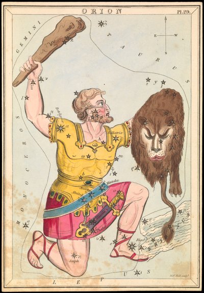 Orion, ca. 1825 (kort, papir, væv) af Sydney Hall
