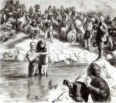 En dåb af nordamerikanske indianere - mormoner, der poserer som Kristi apostle, 1892 af Sydney Prior Hall